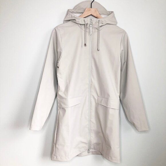 New Rains Waterproof W Coat Rain Jacket Hooded Long Light Hiking Casual Zip Up - Picture 9 of 15